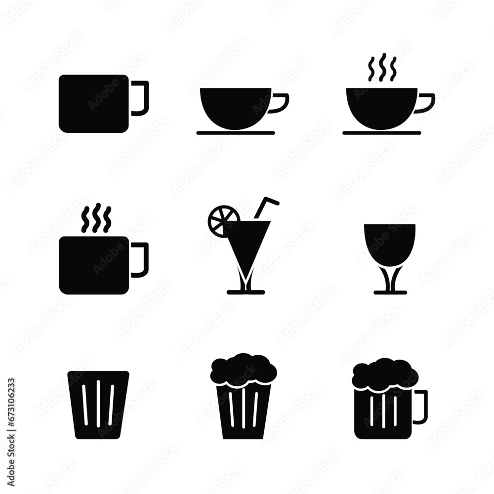 collection of drink icons for glasses, cups, bottles in flat form, icons for social media business needs and others. icon vector illustration