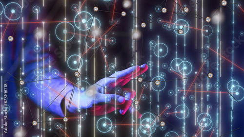 Neural network 3D illustration. Big data and cybersecurity