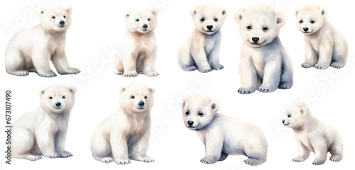 baby polar bear watercolor illustration clipart. Generative AI.