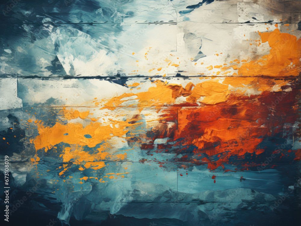 A blue scratched texture with dust creates a grunge abstract background, simulating a damaged screen. Orange glitch noise enhances the effect. A blue scratched texture with dust creates a grunge abstract background, simulating a damaged screen. Orange glitch noise enhances the effect.