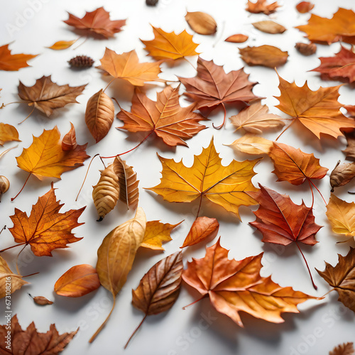 individual autumn leaves each with unique shades on white background