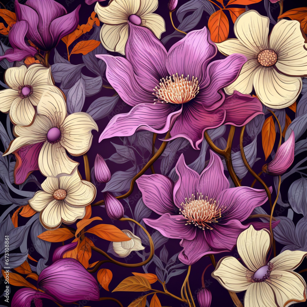 custom made wallpaper toronto digitalhand-drawn purple clematis, floral background, backdrop, natural texture .