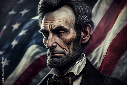 Abraham Lincoln and American flag, 4th of July, Civil War, united states president, history, historical, honest, holidays, famous, slavery. photo