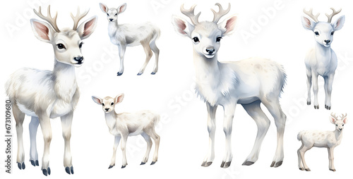 baby white reindeer watercolor illustration clipart. Generative AI
