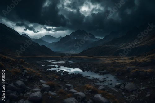 gloomy landscape, dark sky, realistic image, quality details - AI Generative © Naila