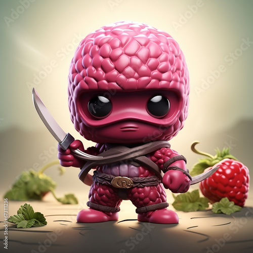 cute raspberry character ninja figthing against global warming created with Generative Ai