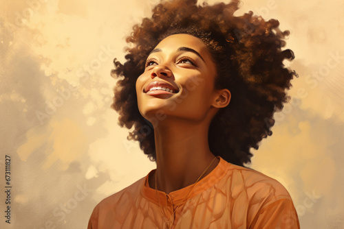 Portrait of happy young Black woman looking away