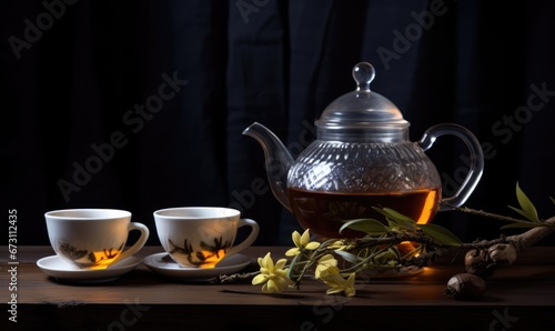 teapot and two cups of tea.
