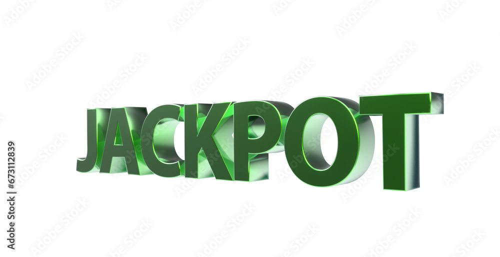 Jackpot plakative grüne metallische 3D-Schrift, Glück, Gewinn, Lotterie, Glücksspiel, Preisgeld, Siegesprämie, Freisteller