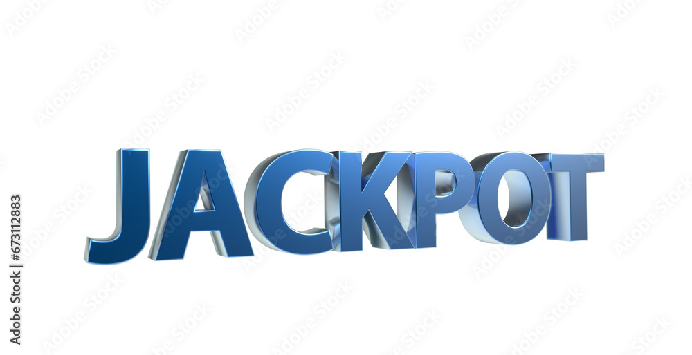 Jackpot plakative blaue metallische 3D-Schrift, Glück, Gewinn, Lotterie, Glücksspiel, Preisgeld, Siegesprämie, Freisteller