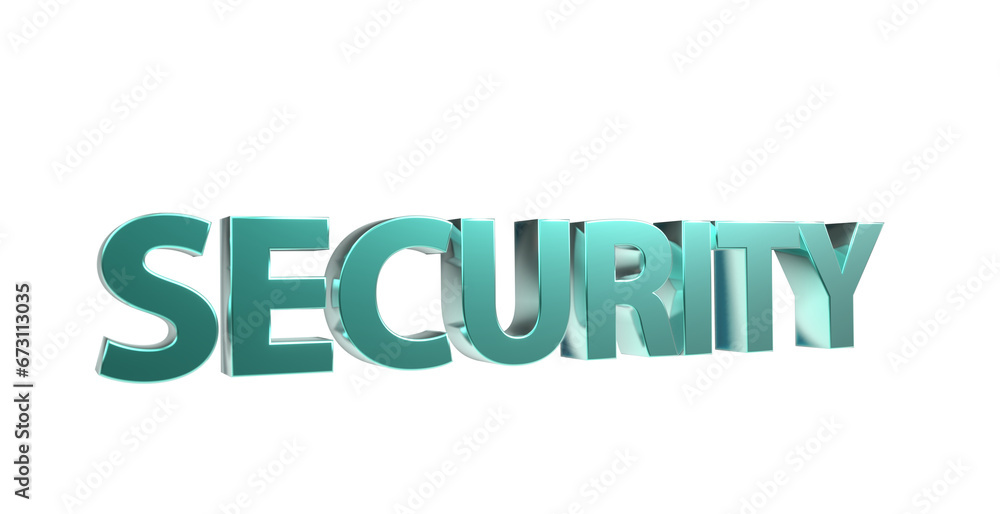 Security Sicherheit türkise plakative 3D-Schrift, Vertrauen, Schutz, Vorsorge, Gefahrenabwehr, Risikomanagement, Prävention, Sicherheitsmaßnahmen, Datenschutz,  Cybersecurity, Rendering, Freisteller
