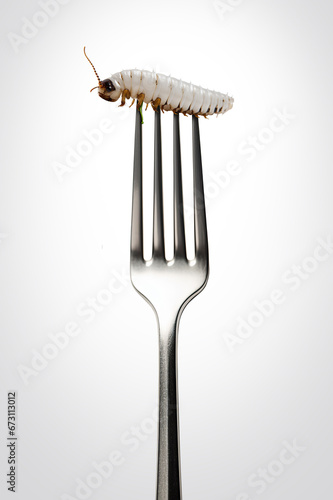 fork with worm concept consumption of edible insects