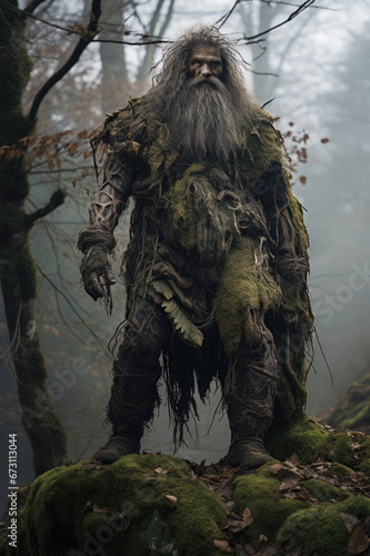 man of the woods covered with moss and branches