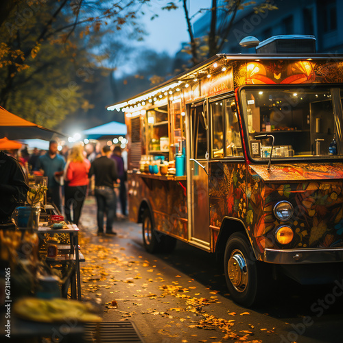 streetfood truck on a event at night in a city