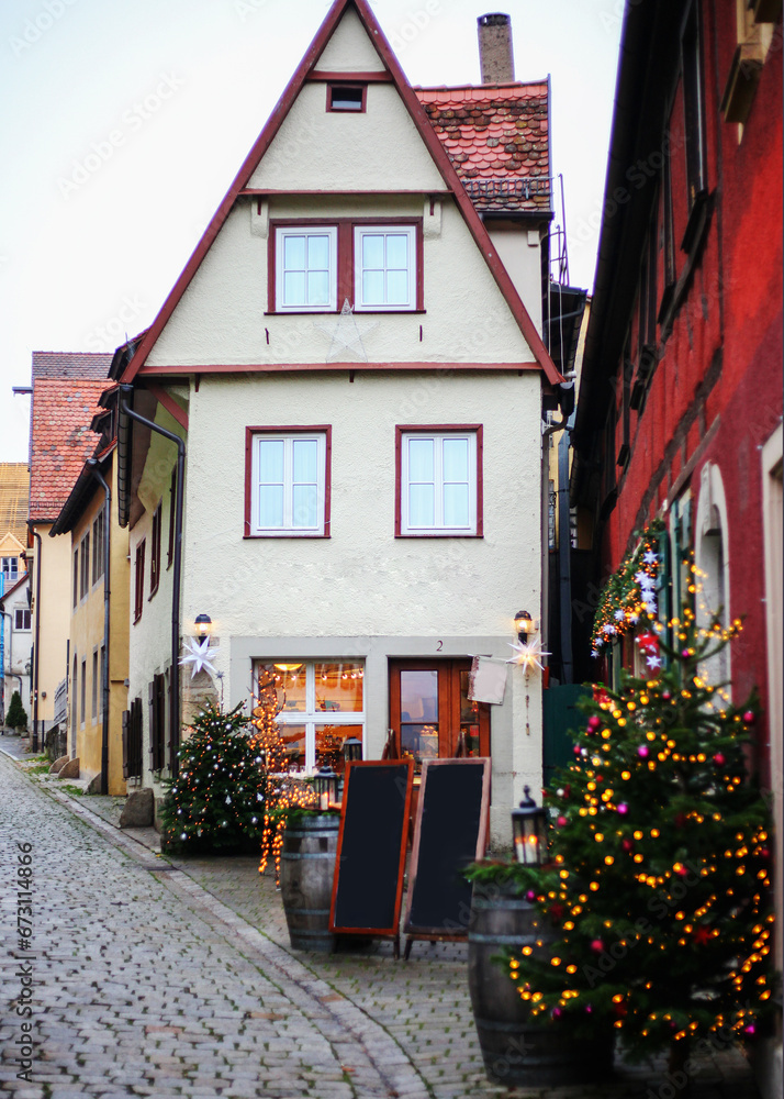 Traditional architecture of Germany. Streets of Rothenburg town. Landmarks of Bavaria