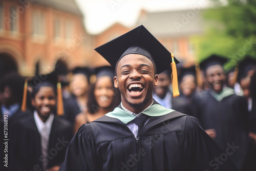 Portrait university student  black man and graduation celebration  event and achievement of goals  education success and motivation  Happy  excited and smile african college graduate celebrate future