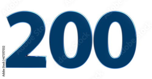 200 plakative blaue metallische 3D-Zahl, zweihundert, Euro, Dollar, Preis, Kosten, Prämie, Betrag, Gutschrift, Gewinn, Kapital, Business, Freisteller, Rendering