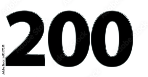 200 plakative schwarze metallische 3D-Zahl, zweihundert, Euro, Dollar, Preis, Kosten, Prämie, Betrag, Gutschrift, Gewinn, Kapital, Business, Freisteller, Rendering