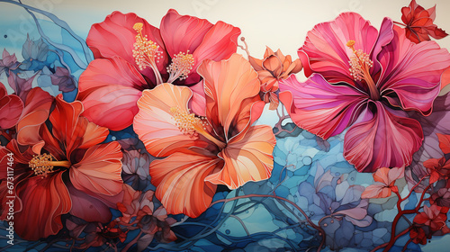 Wallpaper Mural An Artistic Representation of the Hibiscus Flower in a Mesmerizing Batik Style Oil Painting on Canvas Torontodigital.ca
