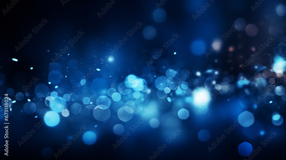 Abstract Blue Neon Christmas color bokeh texture. Sparkling blur holiday light. Christmas new year eve blurred background. Disco music bright glow design.