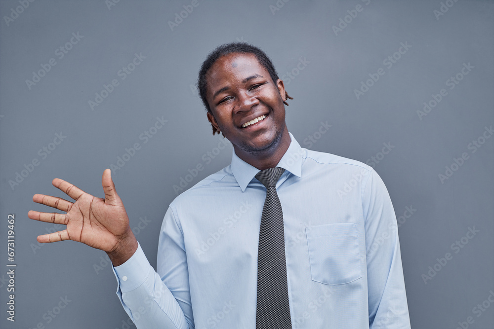 young african american man on gray background high fiving