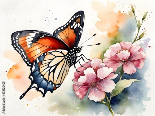 Colorful butterfly in watercolor style, background pastel color palette. Wild animal wallpaper. For fabric design. 