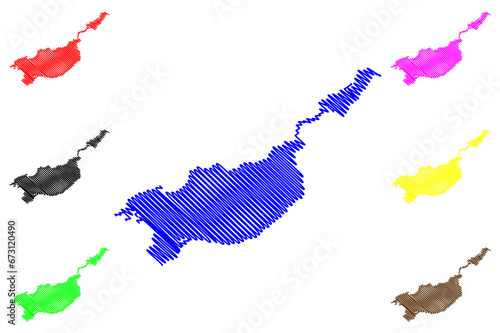 Lake Izabal and El Golfete (Republic of Guatemala, central america) map vector illustration, scribble sketch Lago Golfo Dulce map photo