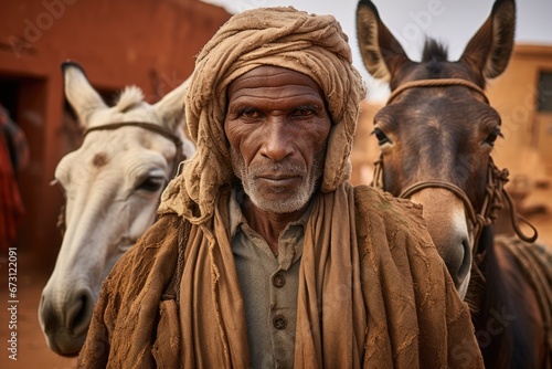 An African Elder with His Mules