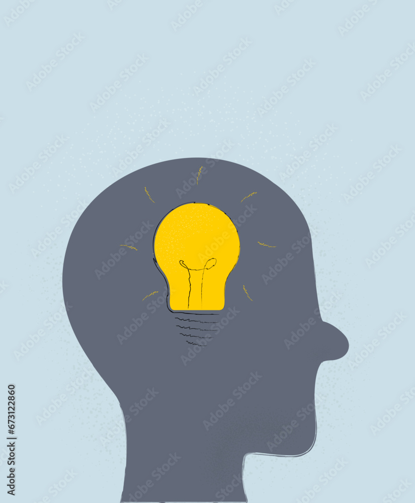 Silhouette of human head with a light bulb inside. Concept mental health.