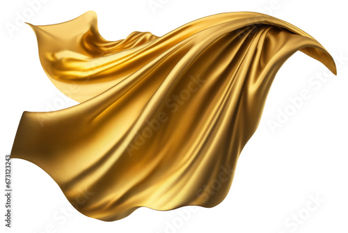 Smooth flying elegant On transparent background, golden fabric fluttering textile wind silk wave fashion satin motion drapery scarf flying chiffon veil.