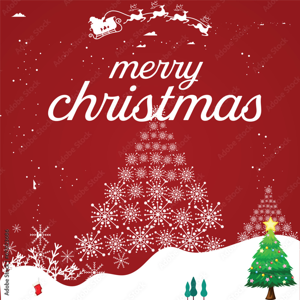 merry christmas holiday concept banner composed of elements of christmas graphic sources. magical background with red color illustration. winter