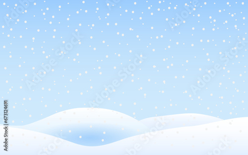 Christmas background postcard. Winter landscape with snowdrifts and snow on a blue background. Blue winter sky. Holiday vector illustration in cartoon flat style. Template for sales and discounts. 