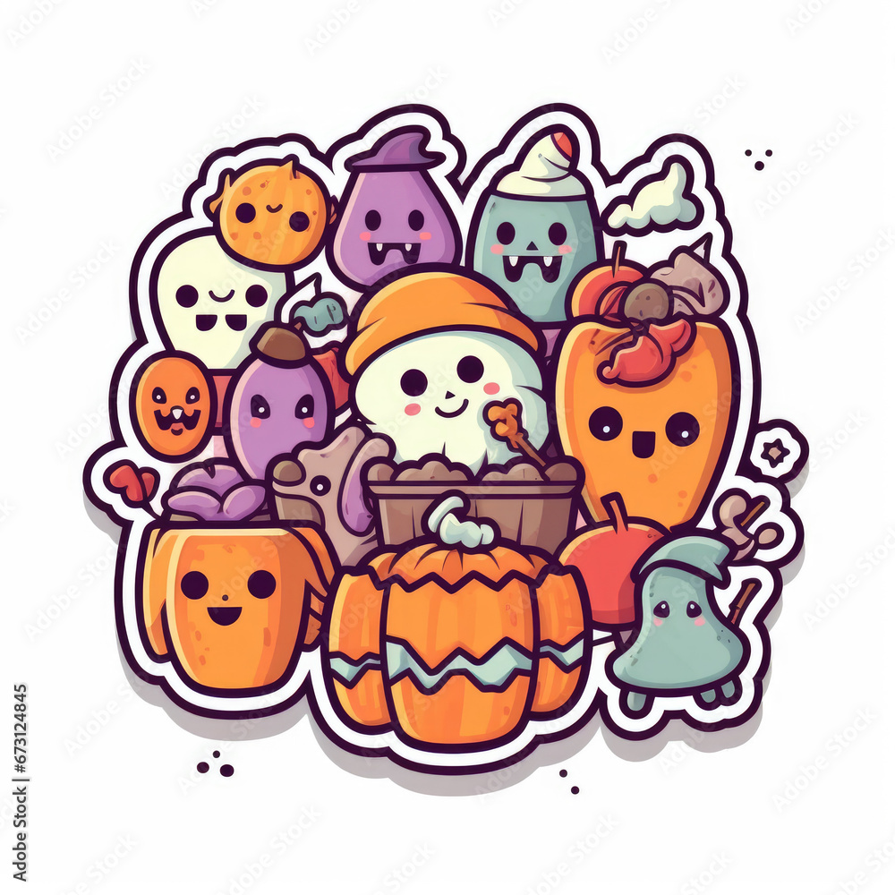 Cute halloween cartoon sticker flat design no background