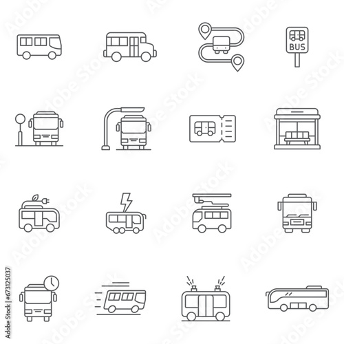 Bus line icon set. linear style sign for mobile concept and web design. Bus icon set vector. Symbol, logo illustration. Vector graphics