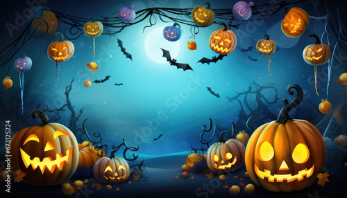 Fun happy halloween blue design wallpaper illustration