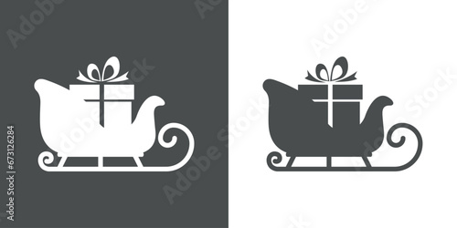 Regalos de Navidad. Silueta de trineo de Santa Claus con caja de regalo con cinta para tarjetas y felicitaciones