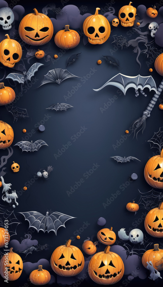 Pumpkin faces and bats frame Pumpkin faces and bats frame