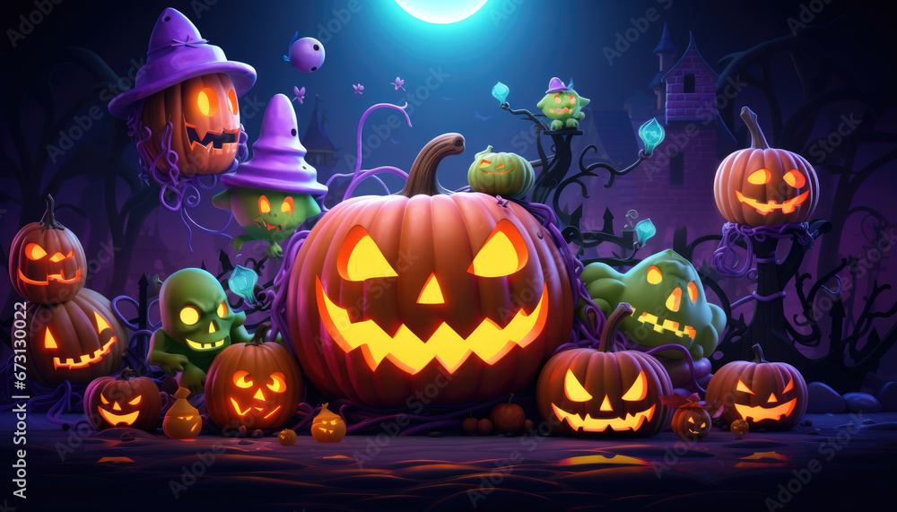 Spooky dark halloween background design with neon lights