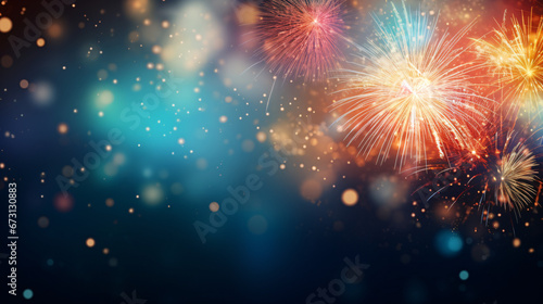 fireworks in the sky, abstract background with glitter, christmas eve, 4th of july holiday concept