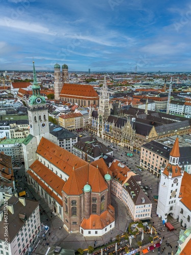 Aerial view of old town of Munich, Bavaria, Germany. Munich is the capital and most populous city of the Free State of Bavaria.