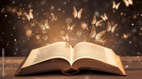a lot of butterflies jump out of an open book © StasySin