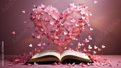 Beautiful pink heart fly out of an open book © StasySin