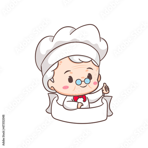 Cute grandmother chef cartoon. Grandma cooking logo vector art. People Food Icon Concept. restaurant and homemade culinary logo