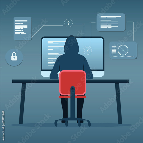 hacker, hacking computer, Cyber criminal with a laptop, Cybercrime, hacker activity, DDoS attack. hacker attack and web security