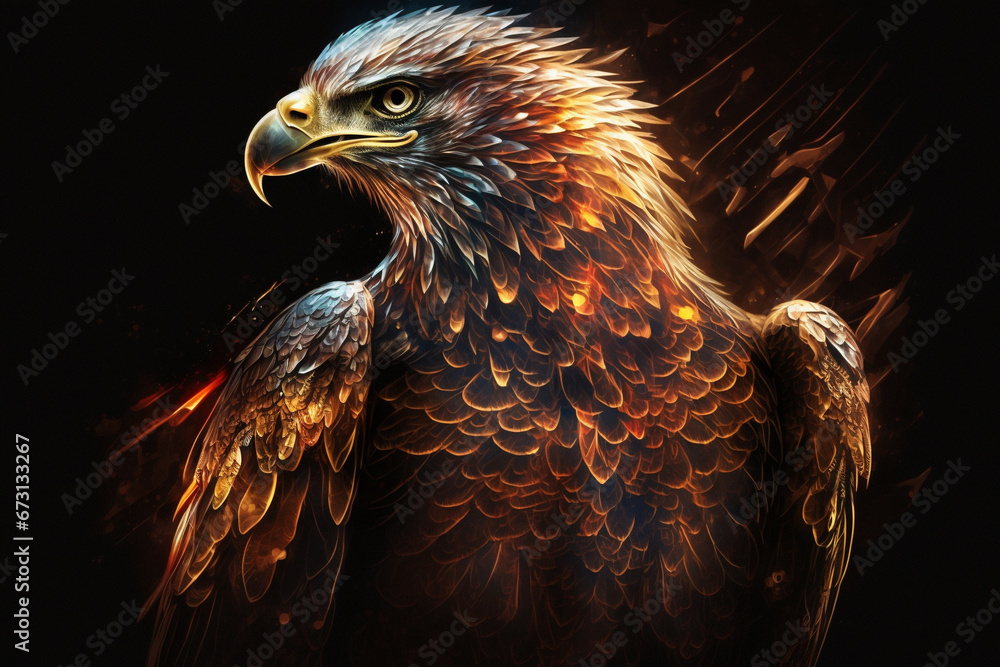 Fototapeta premium A captivating illustration of an eagle engulfed in translucent fire flames, a symbol of power and freedom. Ai generated