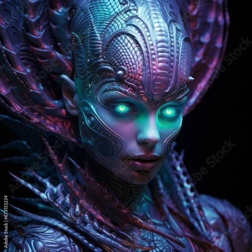 Futuristic Woman with Neon Mask