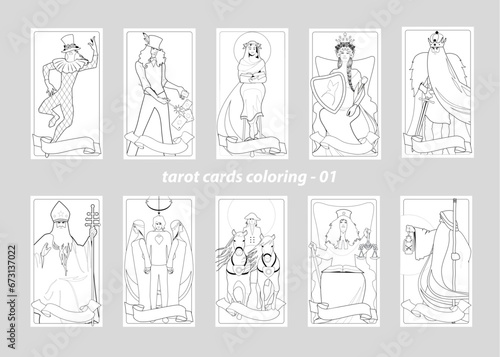 Coloring Book Pages Illustrations. Major Arcana Tarot Cards to Color. Coloring Esoteric Cards