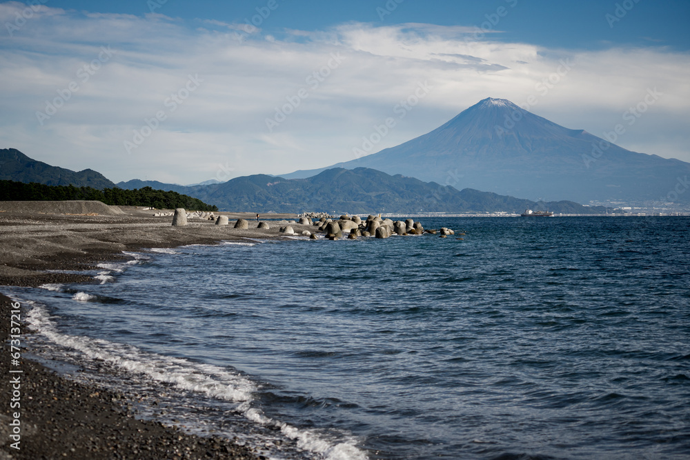 Mt. Fuji over the Sea Shot at Miho-no-Matsubara