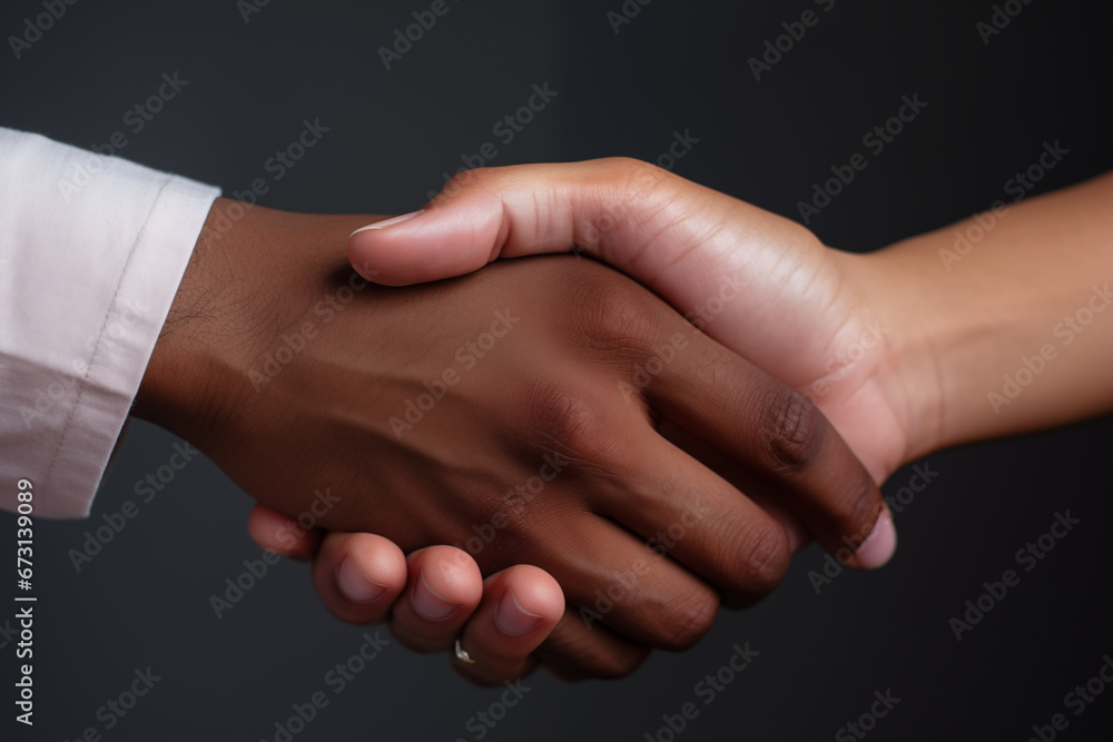 A close-up of a couple's clasped hands, showcasing the connection and unity of love, creativity with copy space