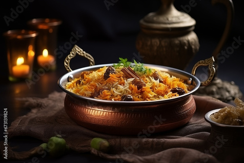 A traditional dish of Harees, showcasing the diverse cuisine during Ramadan, creativity with copy space